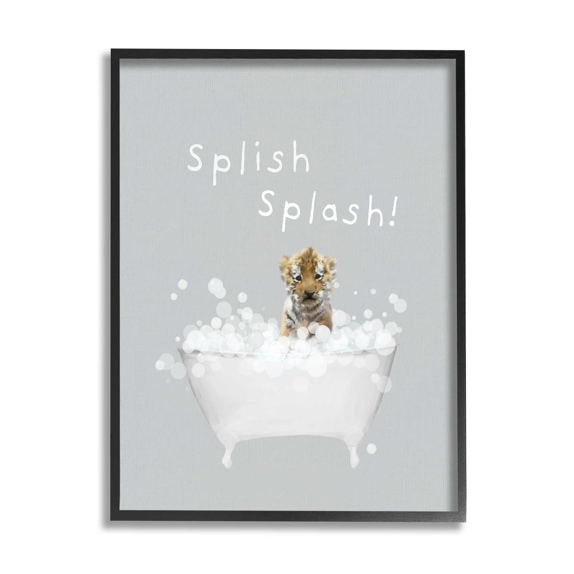 Stupell Industries Splish Splash Baby Tiger Animals & Insects Painting Black Framed Art Print Wall Art, 16 x 20