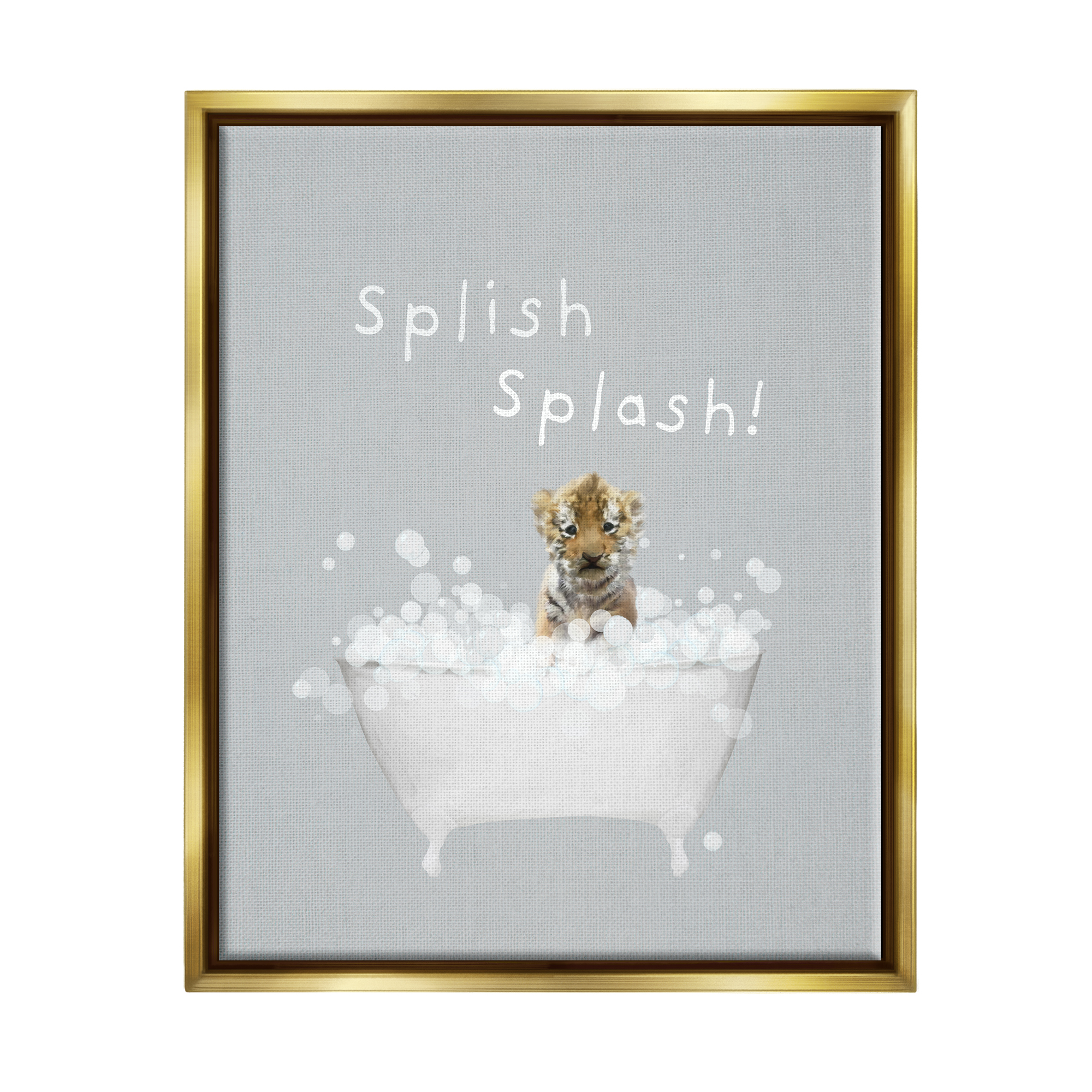 Stupell Industries Splish Splash Baby Tiger Animals & Insects Painting Gold Floater Framed Canvas Art Print Wall Art, 17 x 21