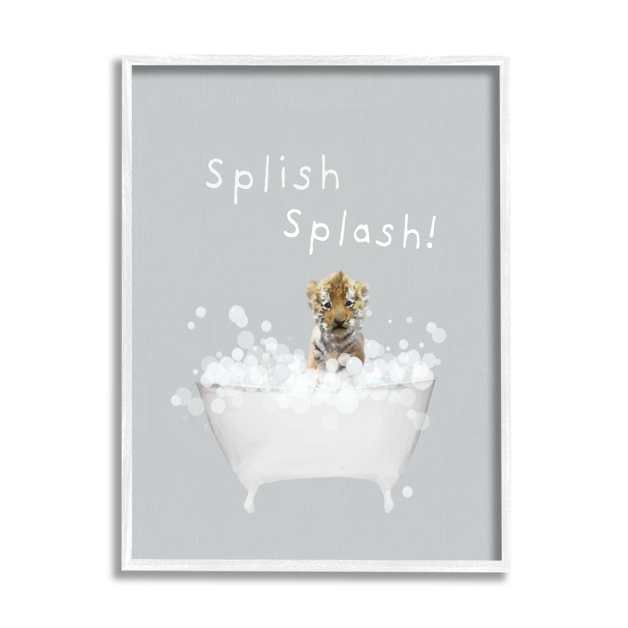 Stupell Industries Splish Splash Baby Tiger Animals & Insects Painting White Framed Art Print Wall Art, 11 x 14