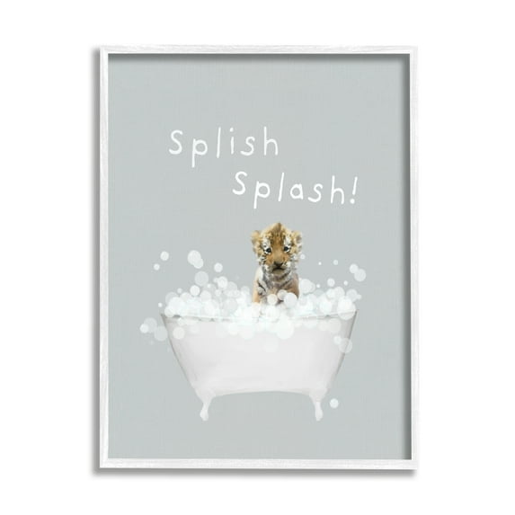 Stupell Industries Splish Splash Baby Tiger Animals & Insects Painting White Framed Art Print Wall Art, 16 x 20