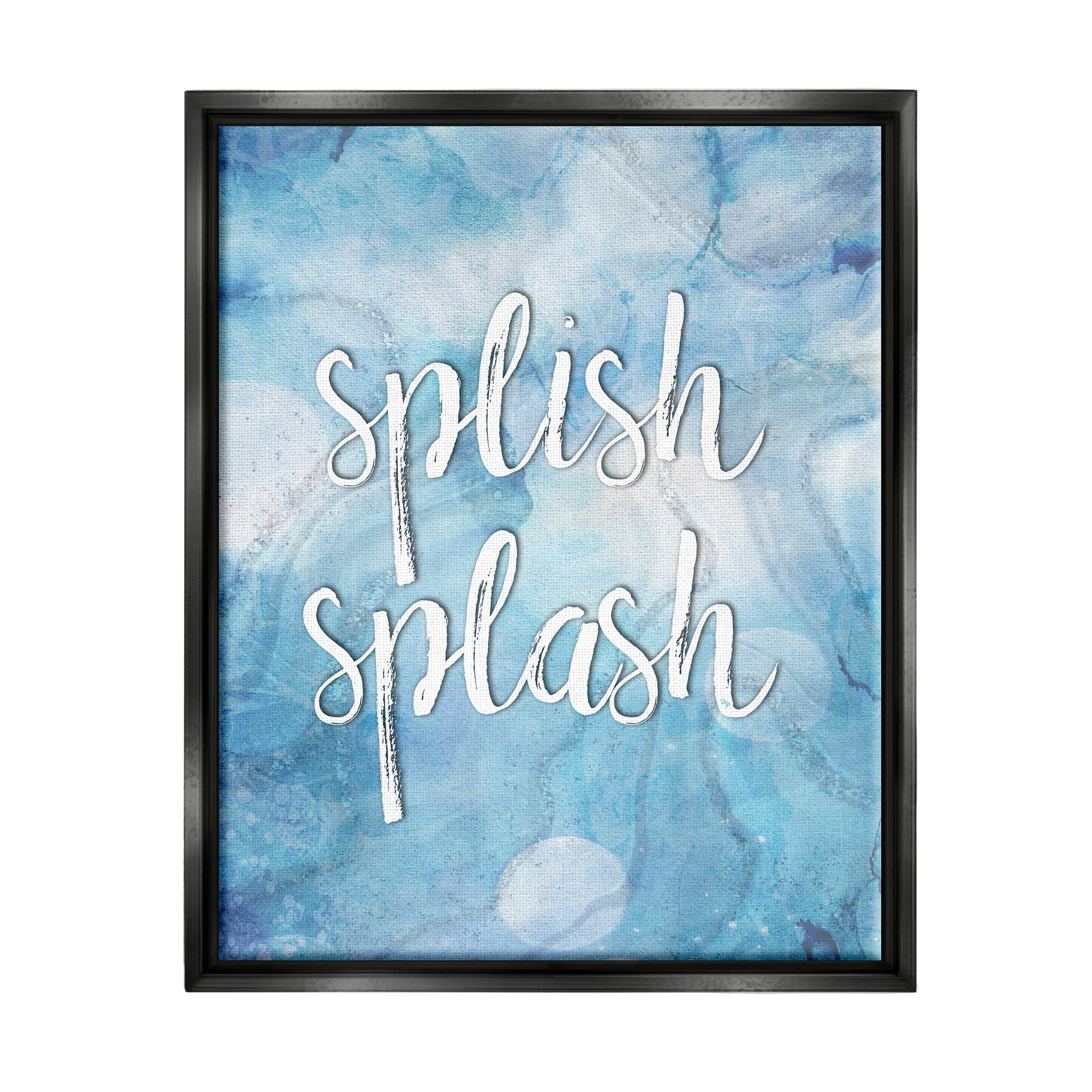 Stupell Industries Splish Splash Blue Bathroom Water Typography Painting Black Floater Framed Art Print Wall Art