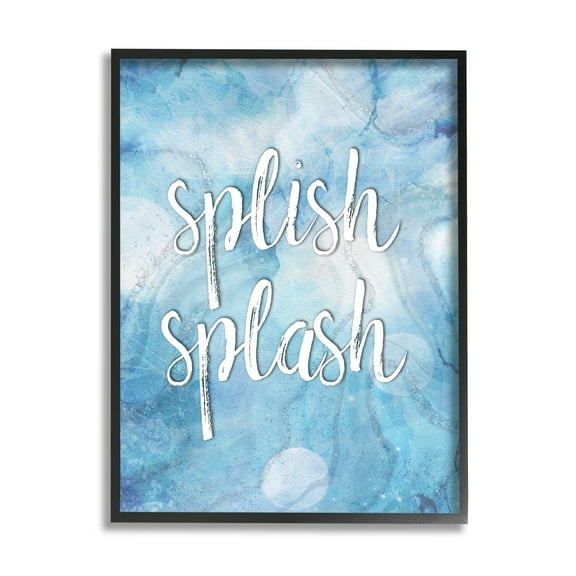 Stupell Industries Splish Splash Blue Bathroom Water Typography Painting Black Framed Art Print Wall Art