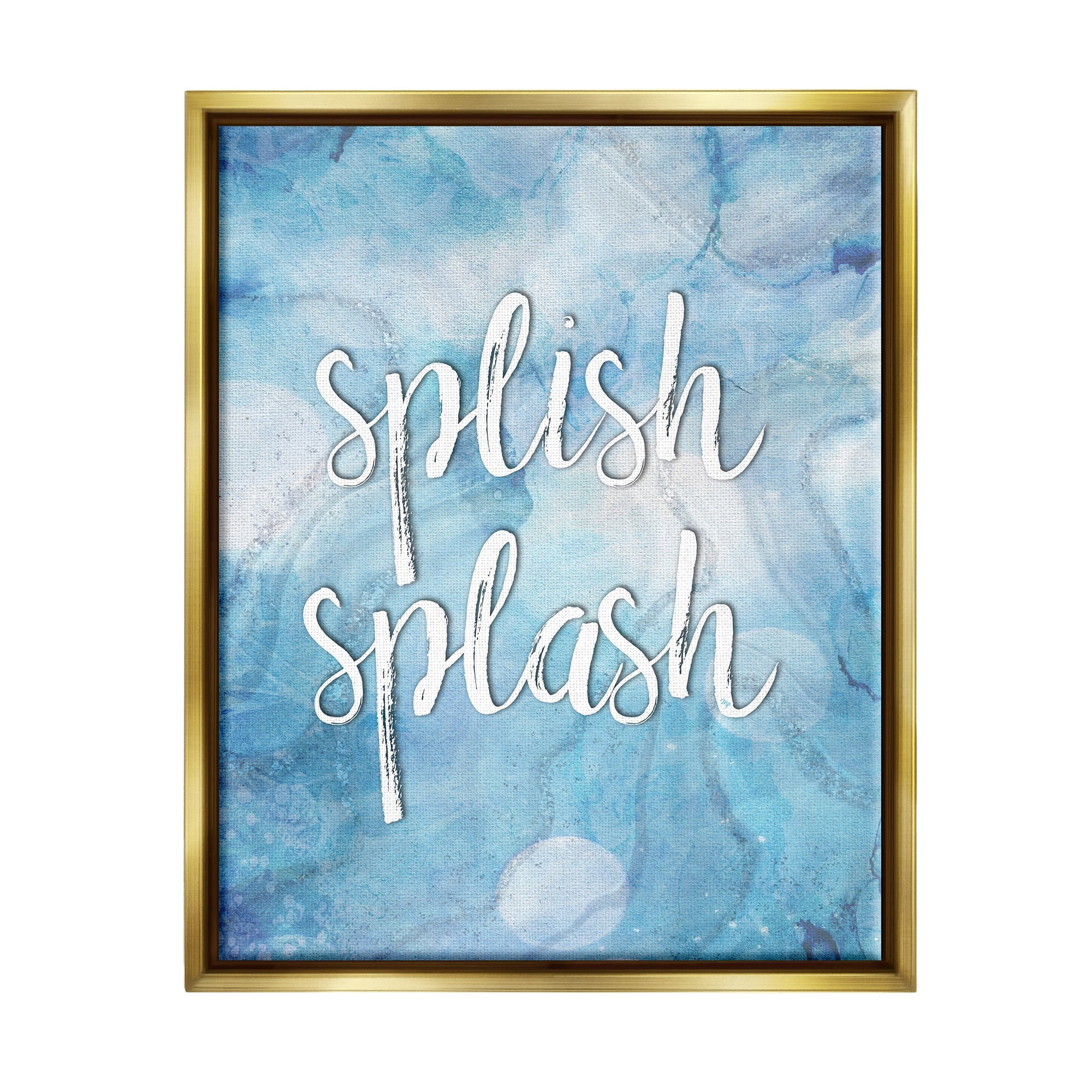 Stupell Industries Splish Splash Blue Bathroom Water Typography Painting Gold Floater Framed Art Print Wall Art