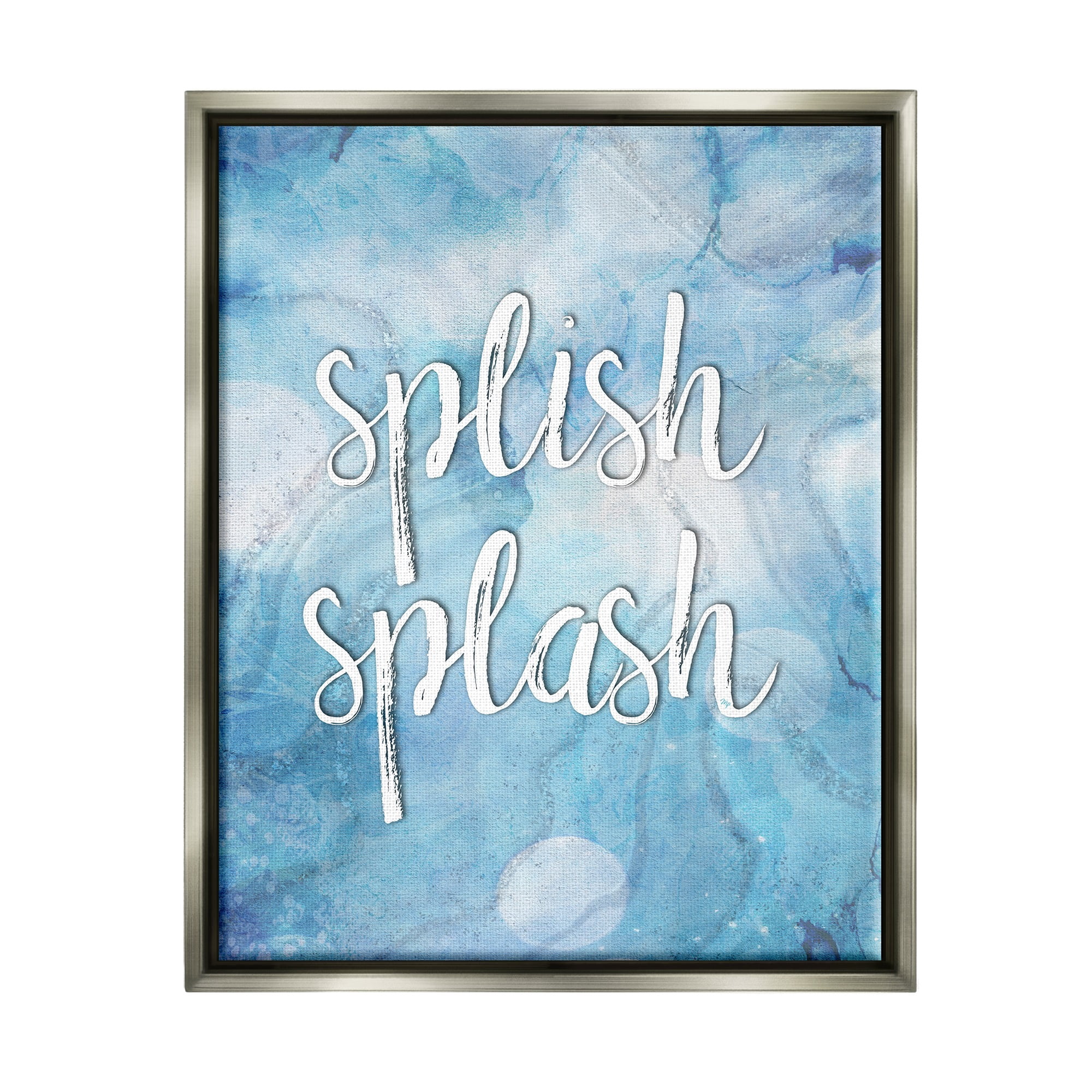 Stupell Industries Splish Splash Blue Bathroom Water Typography Painting Gray Floater Framed Art Print Wall Art