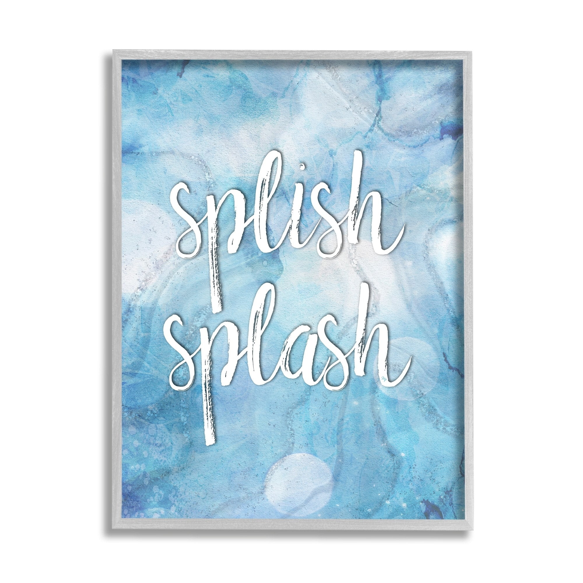 Stupell Industries Splish Splash Blue Bathroom Water Typography Painting Gray Framed Art Print Wall Art