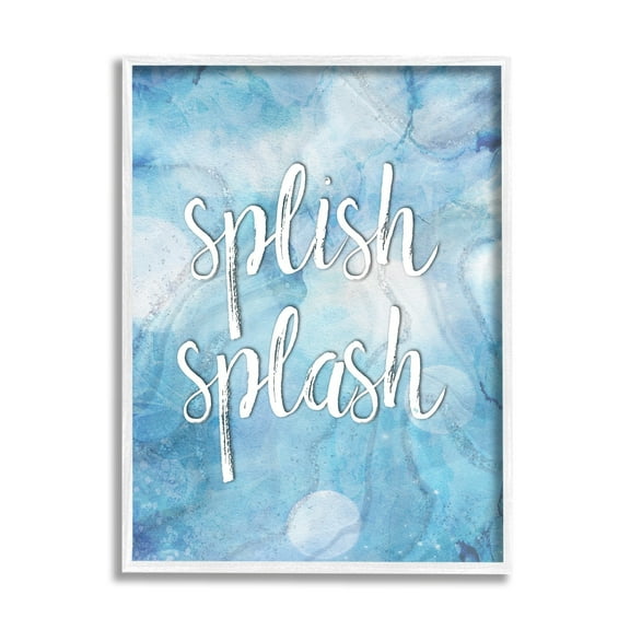 Stupell Industries Splish Splash Blue Bathroom Water Typography Painting White Framed Art Print Wall Art