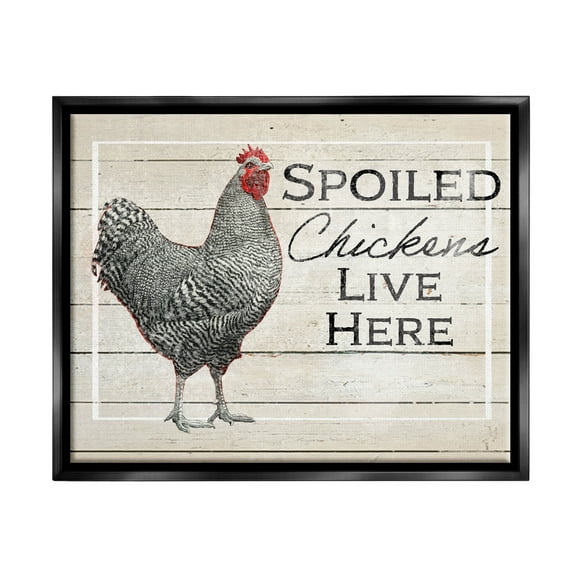 Stupell Industries Spoiled Chickens Live Here Phrase Graphic Art Jet Black Floating Framed Canvas Print Wall Art, Design by The Saturday Evening Post