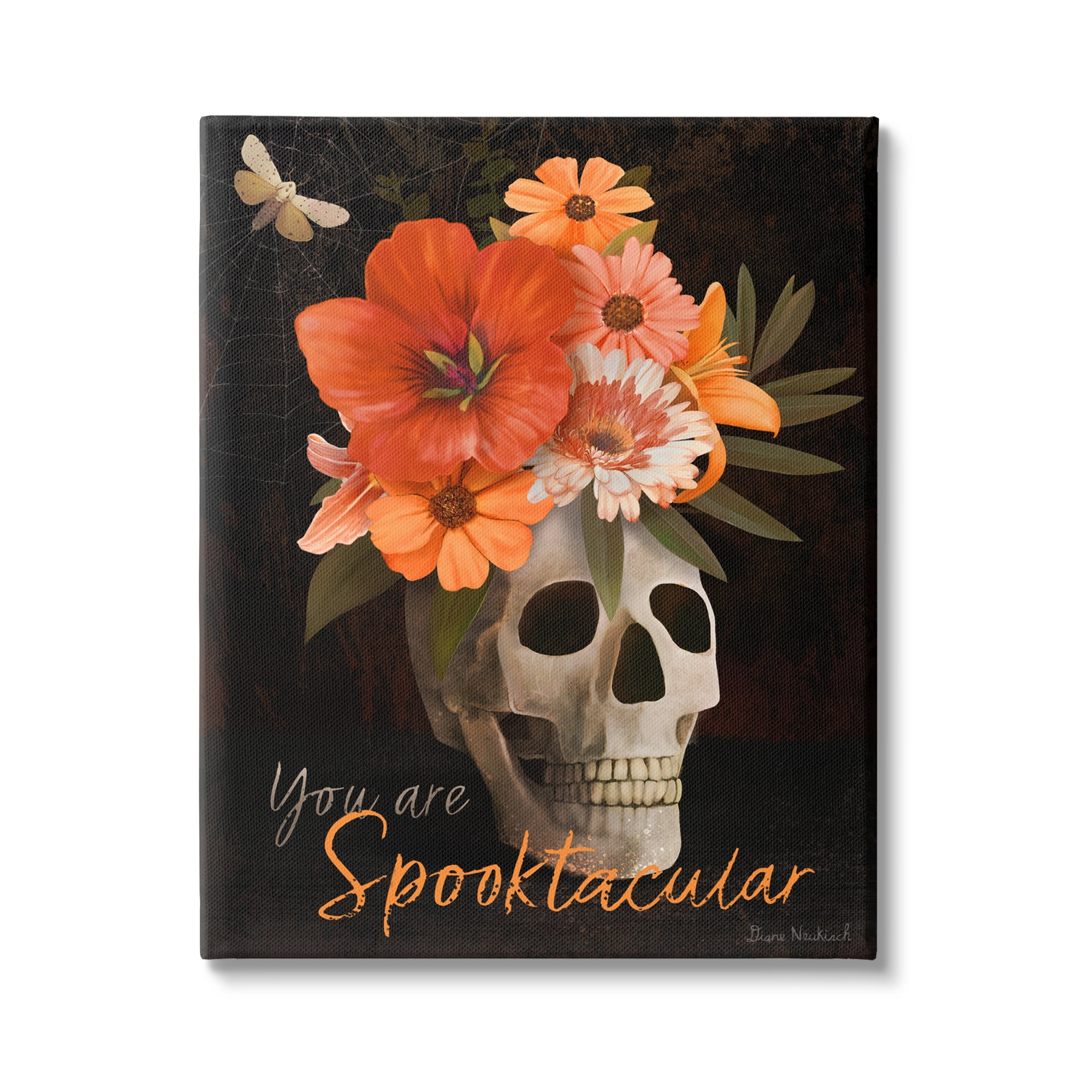 Stupell Industries Spooktacular Halloween Skull Flower Arrangement Spider Web Graphic Art Gallery Wrapped Canvas Print Wall Art, Design by Diane Neukirch