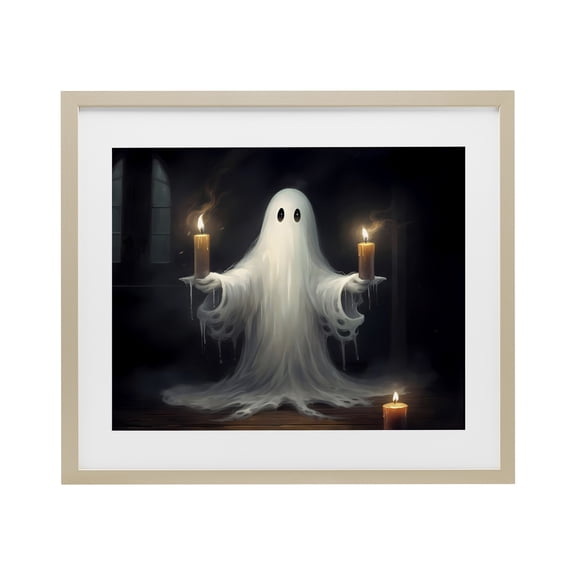 Spooky Candlelit Ghost Brown Framed Print Under Glass, 16 x 13, Made In USA