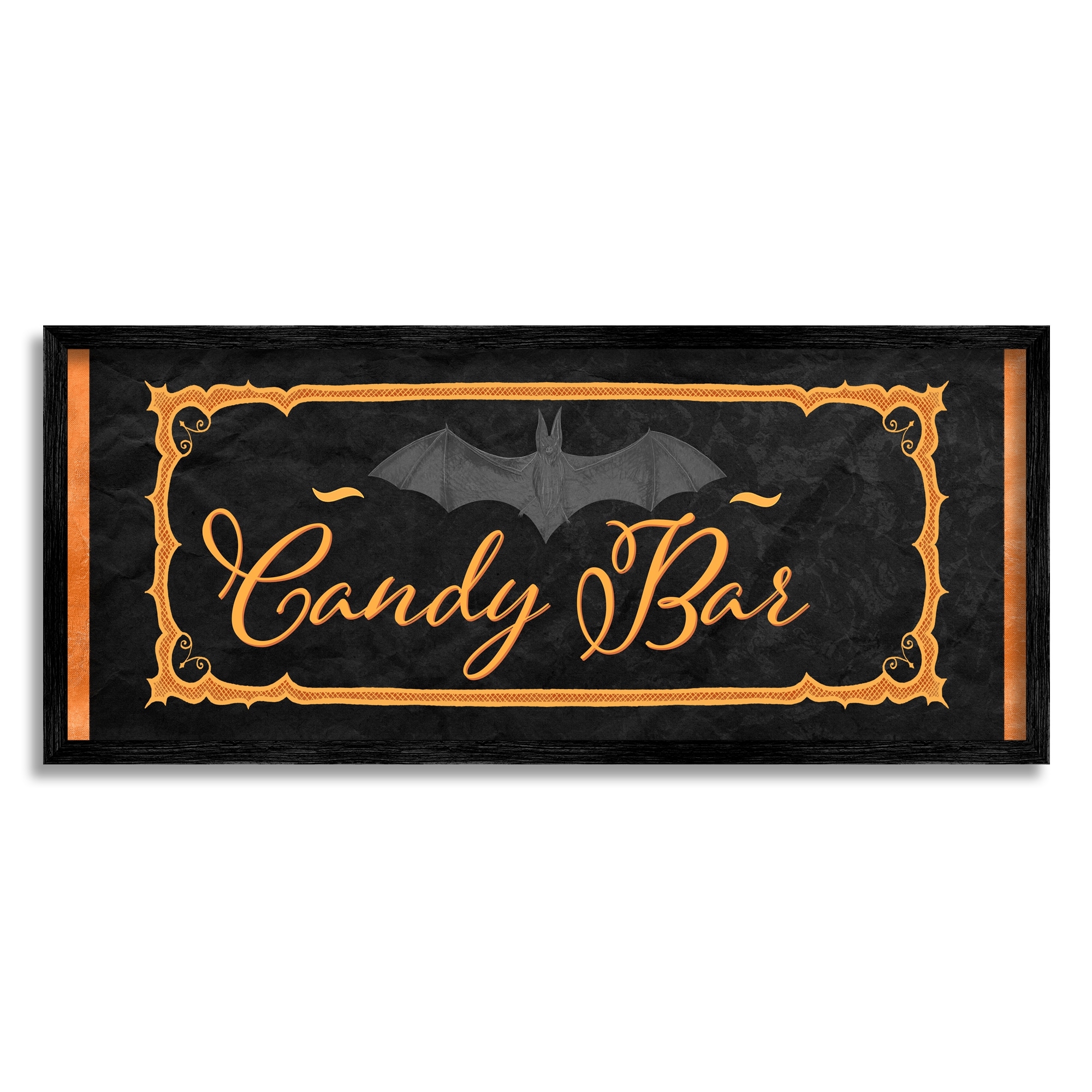 Stupell Industries Spooky Candy Bar Sign Halloween Bat Orange Black Graphic Art Black Framed Art Print Wall Art, 30x13, by SD Graphics Studio