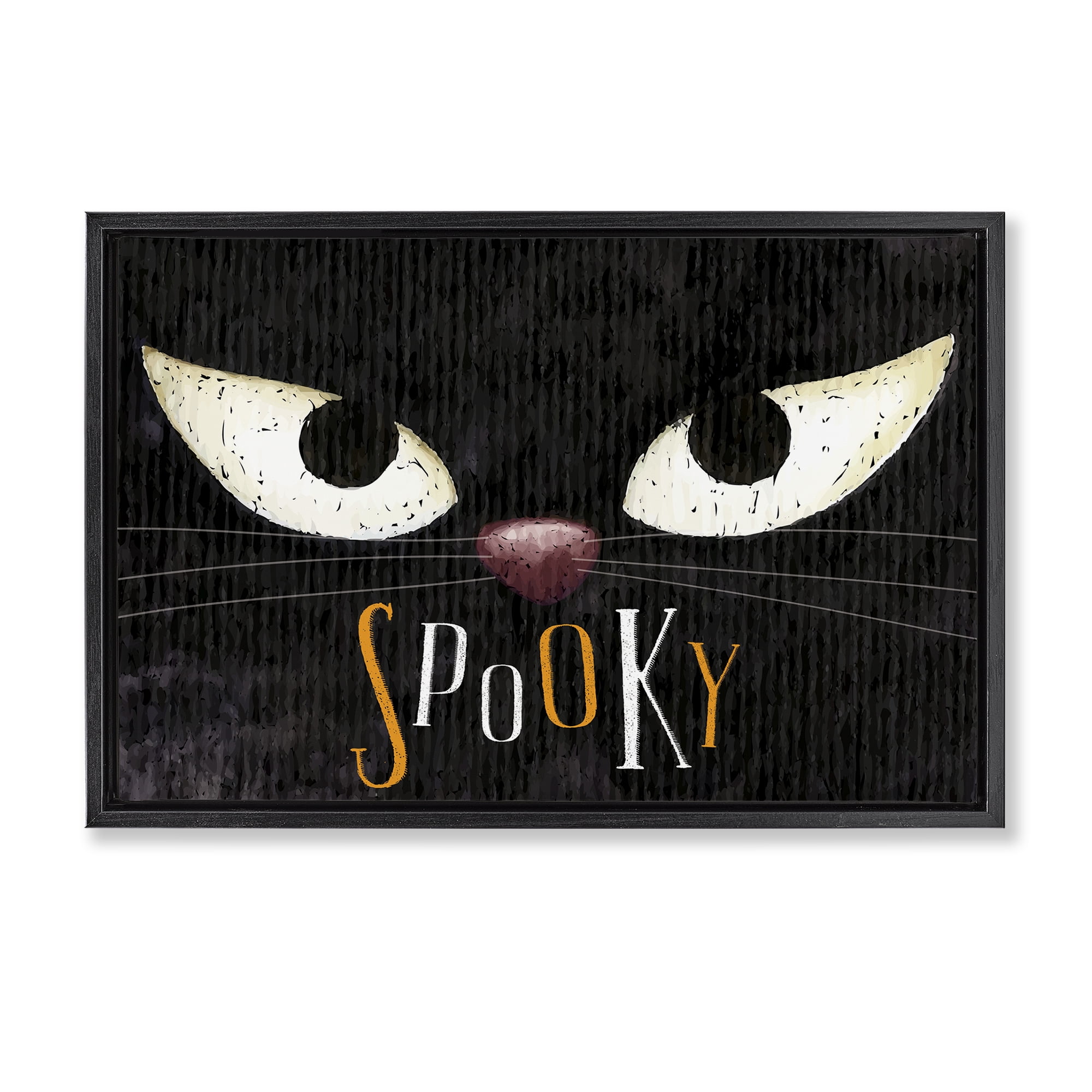 Stupell Industries Spooky Cat Eyes Animals Painting Black Floater Framed Canvas Art Print Wall Art, 25 x 17