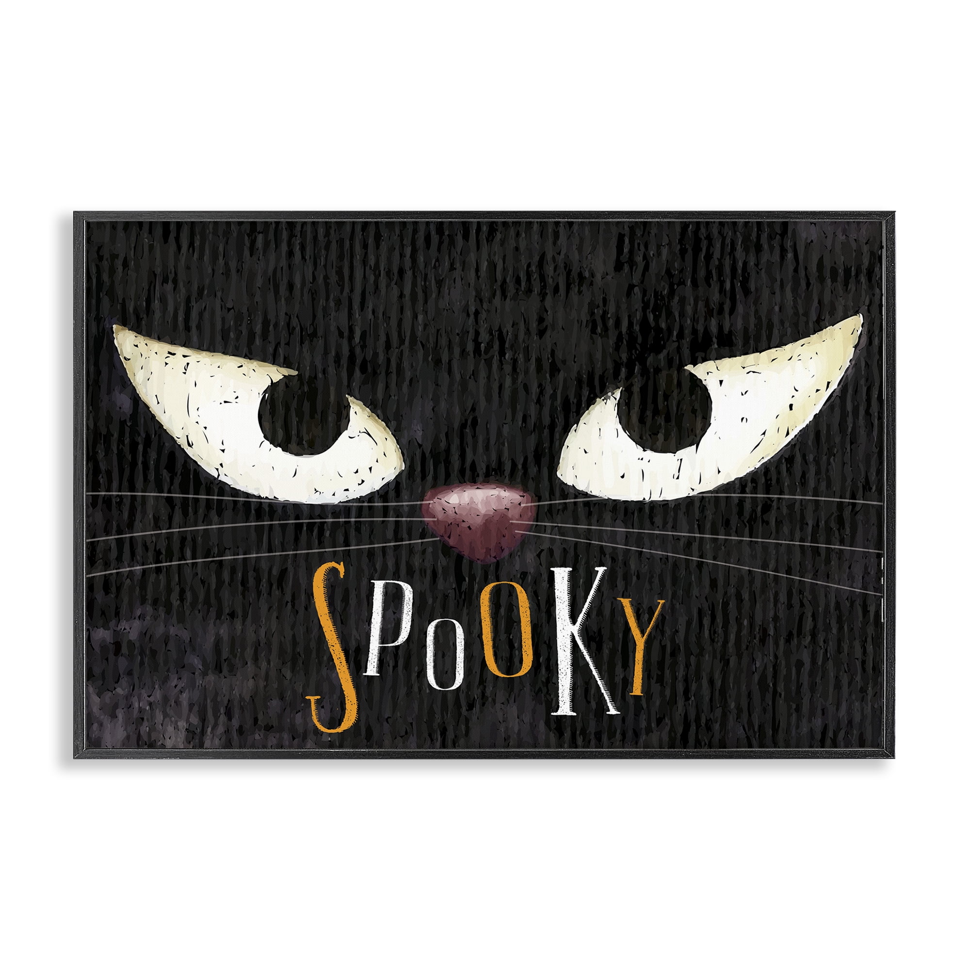 Stupell Industries Spooky Cat Eyes Animals Painting Black Framed Art Print Wall Art, 30 x 20