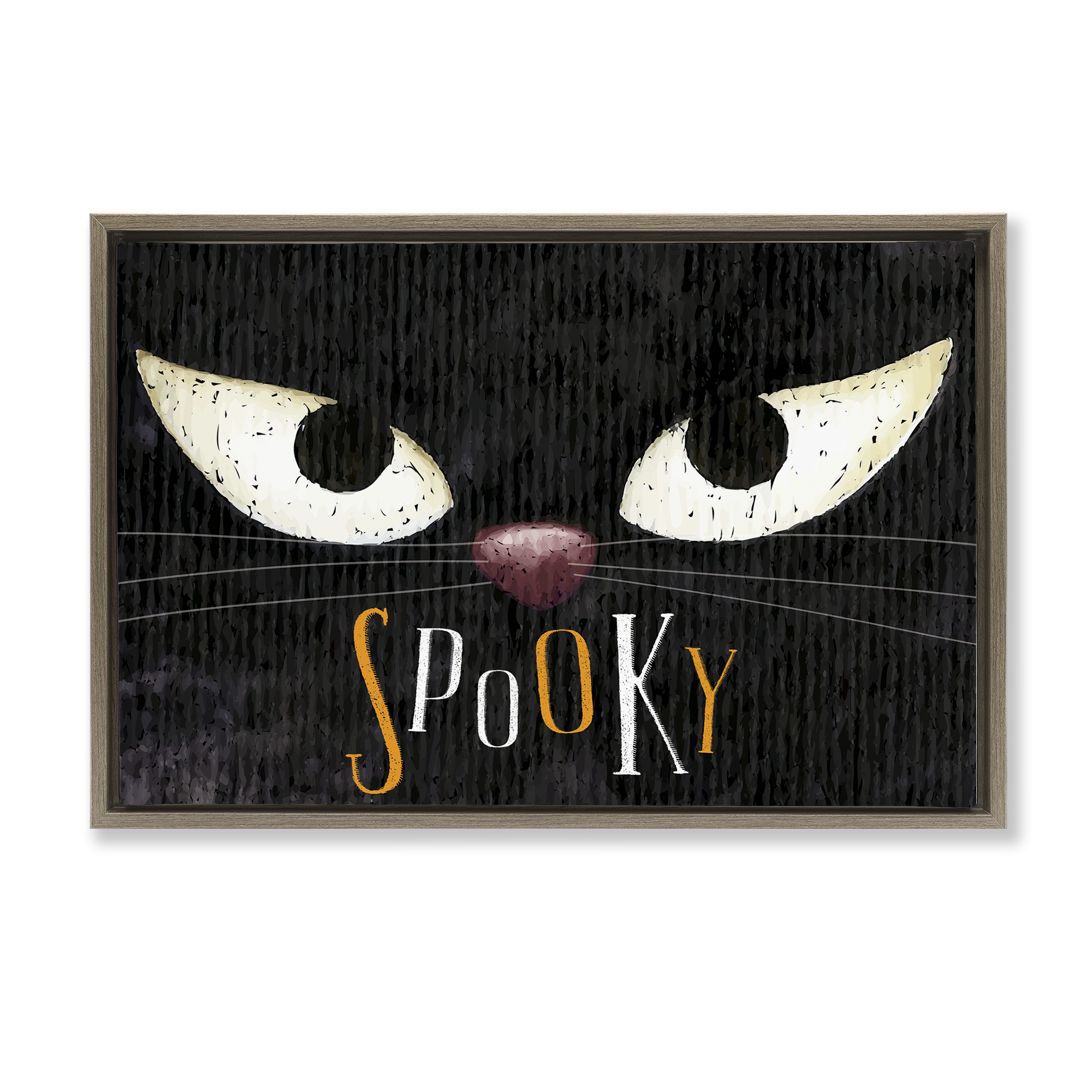 Stupell Industries Spooky Cat Eyes Animals Painting Brown Floater Framed Canvas Art Print Wall Art, 25 x 17