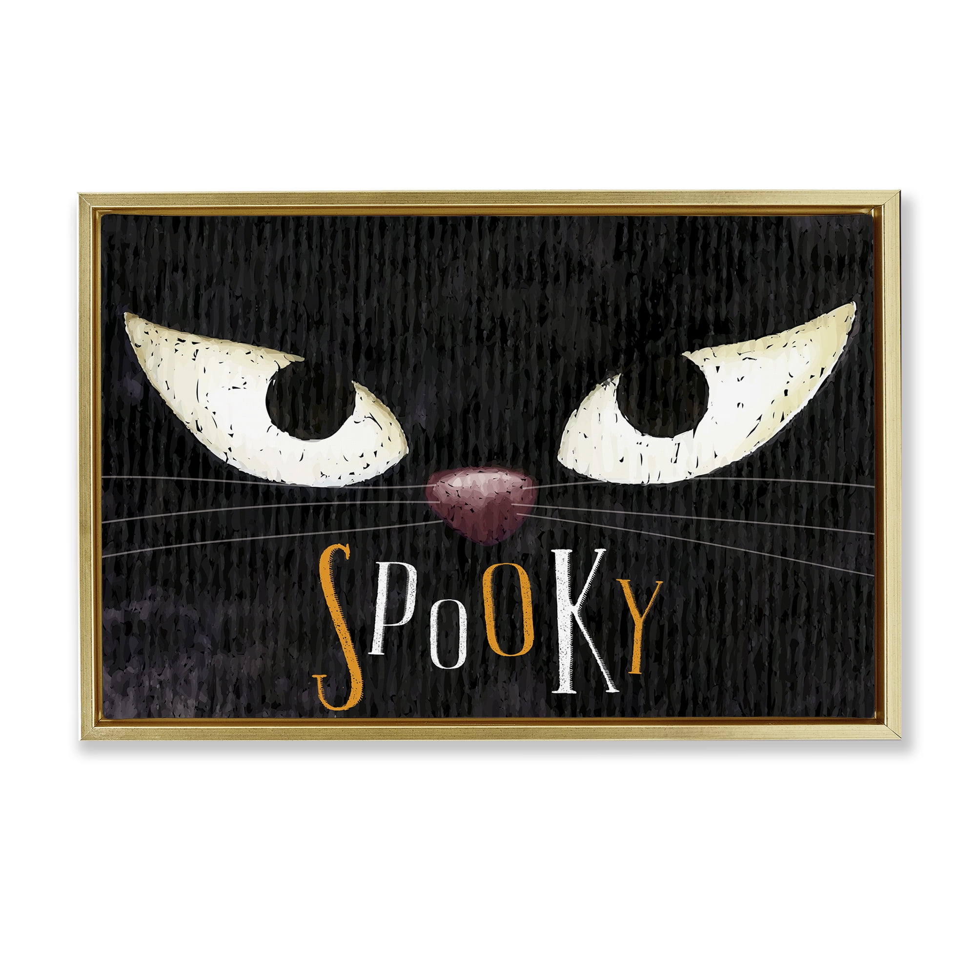 Stupell Industries Spooky Cat Eyes Animals Painting Gold Floater Framed Canvas Art Print Wall Art, 31 x 21