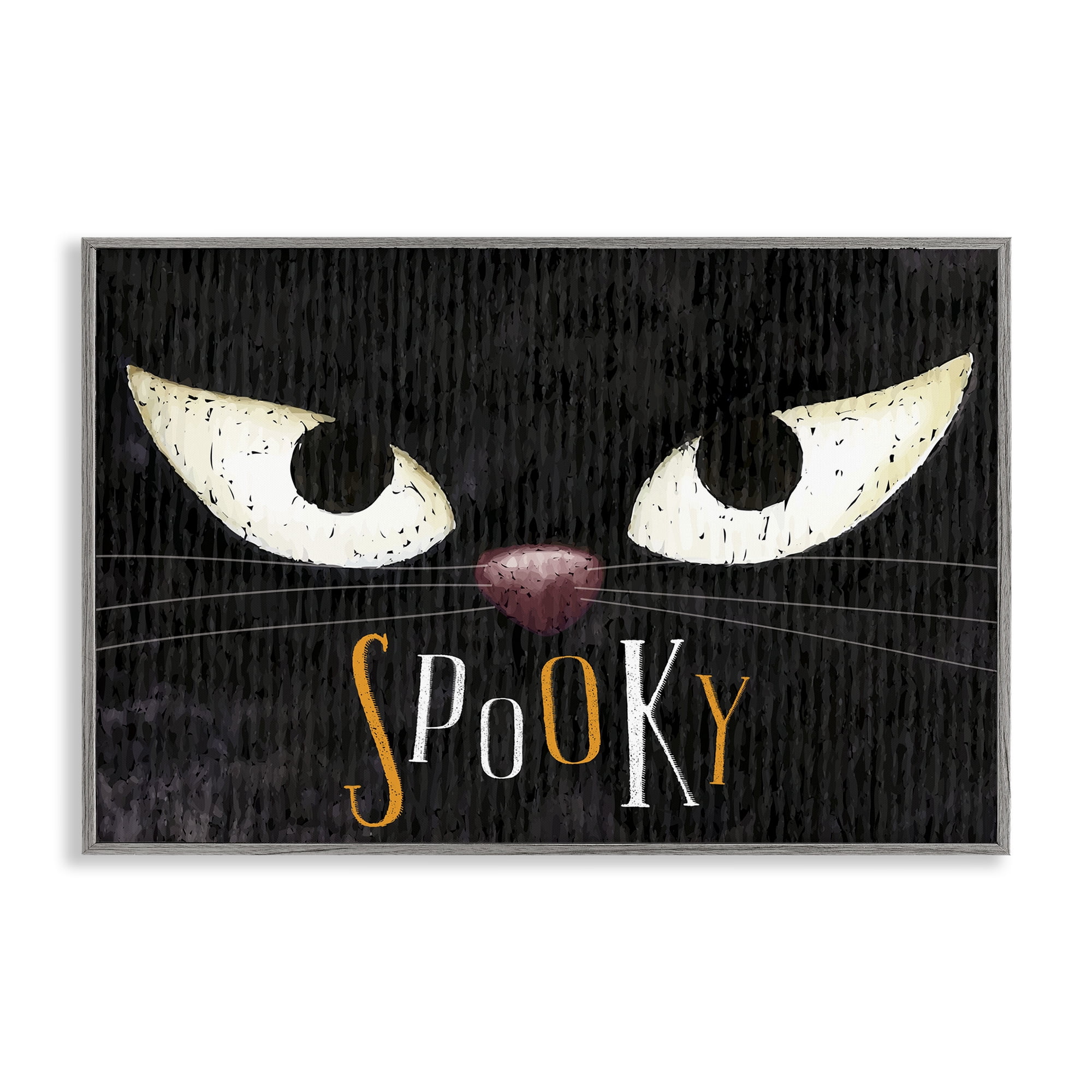 Stupell Industries Spooky Cat Eyes Animals Painting Gray Framed Art Print Wall Art, 24 x 16