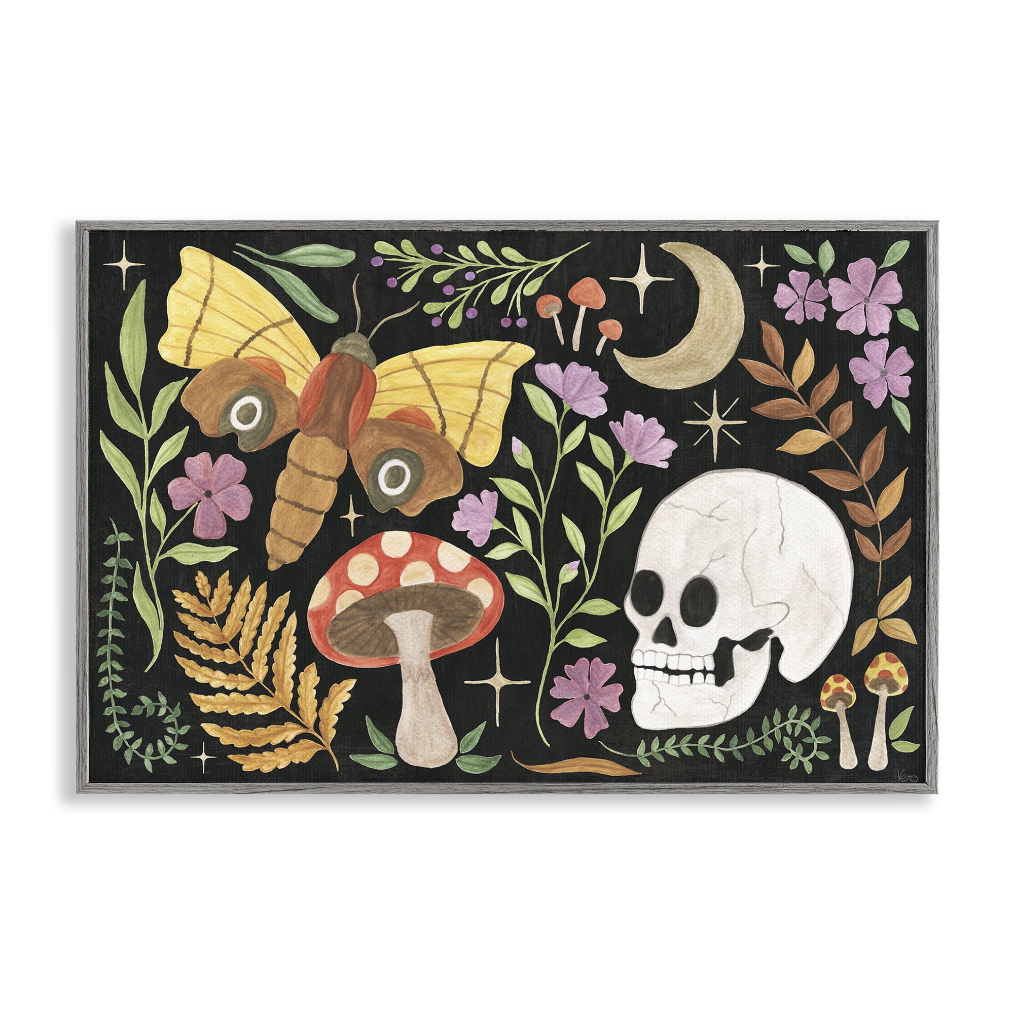 Stupell Industries Spooky Chic Collage Animals Painting Gray Framed Art Print Wall Art, 18 x 12