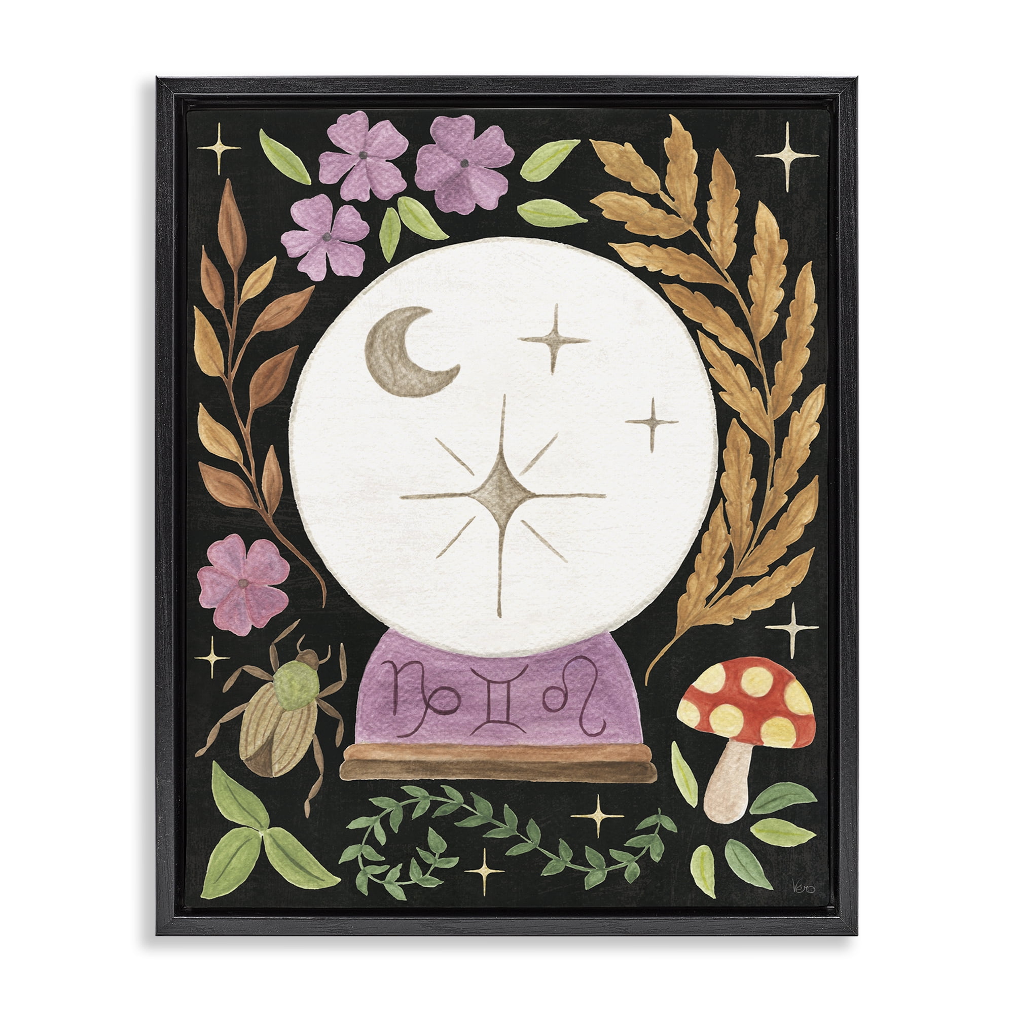 Stupell Industries Spooky Chic Crystal Ball Astrology & Stars Painting Black Floater Framed Canvas Art Print Wall Art, 25 x 31