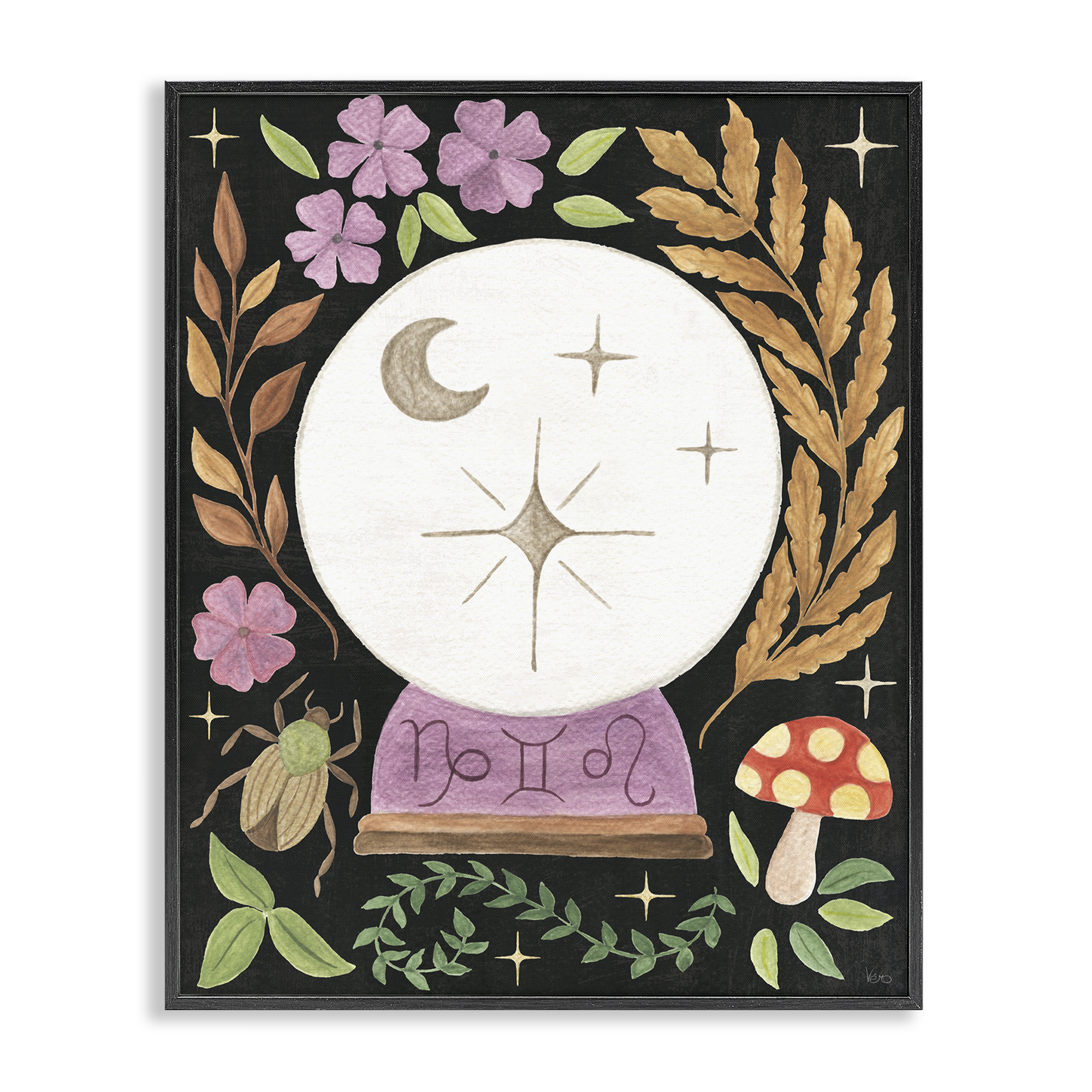 Stupell Industries Spooky Chic Crystal Ball Astrology & Stars Painting Black Framed Art Print Wall Art, 24 x 30