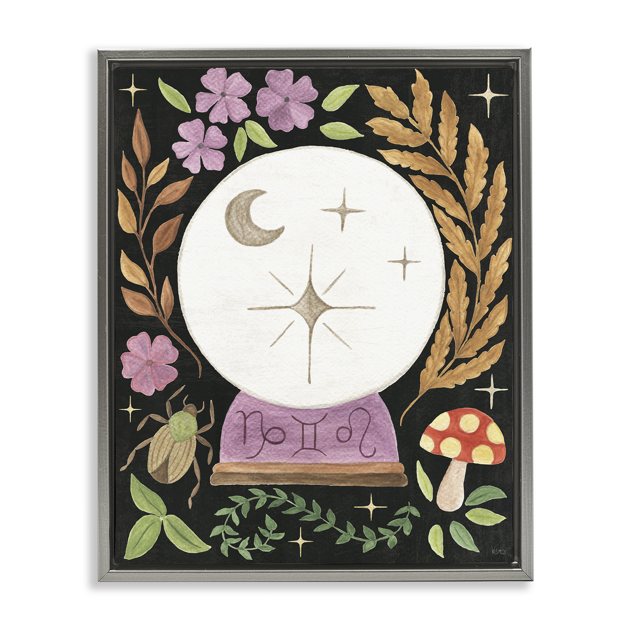 Stupell Industries Spooky Chic Crystal Ball Astrology & Stars Painting Gray Floater Framed Canvas Art Print Wall Art, 25 x 31