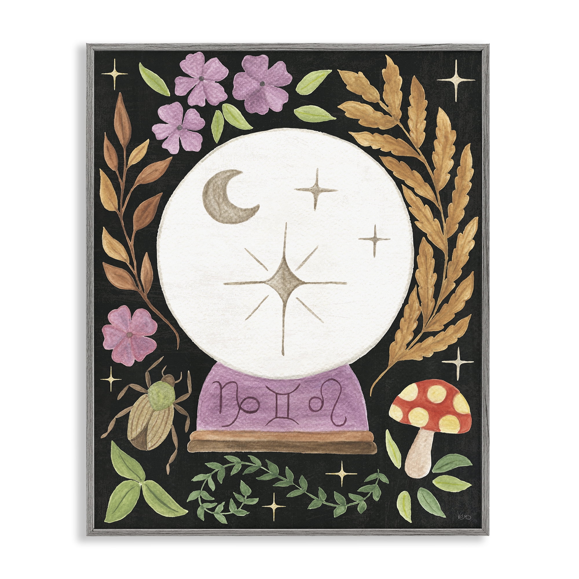 Stupell Industries Spooky Chic Crystal Ball Astrology & Stars Painting Gray Framed Art Print Wall Art, 11 x 14