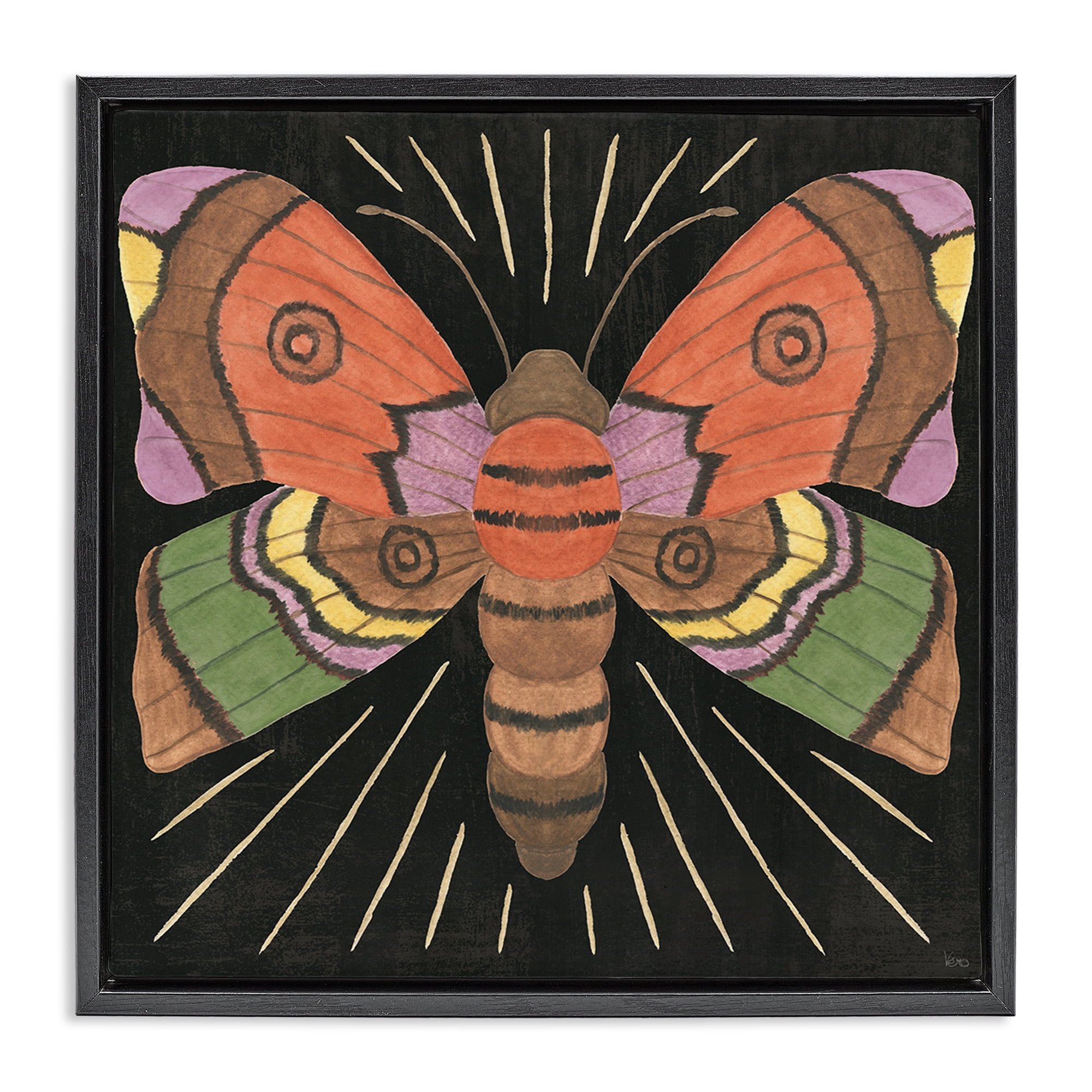 Stupell Industries Spooky Chic Moth Animals Painting Black Floater Framed Canvas Art Print Wall Art, 25 x 25