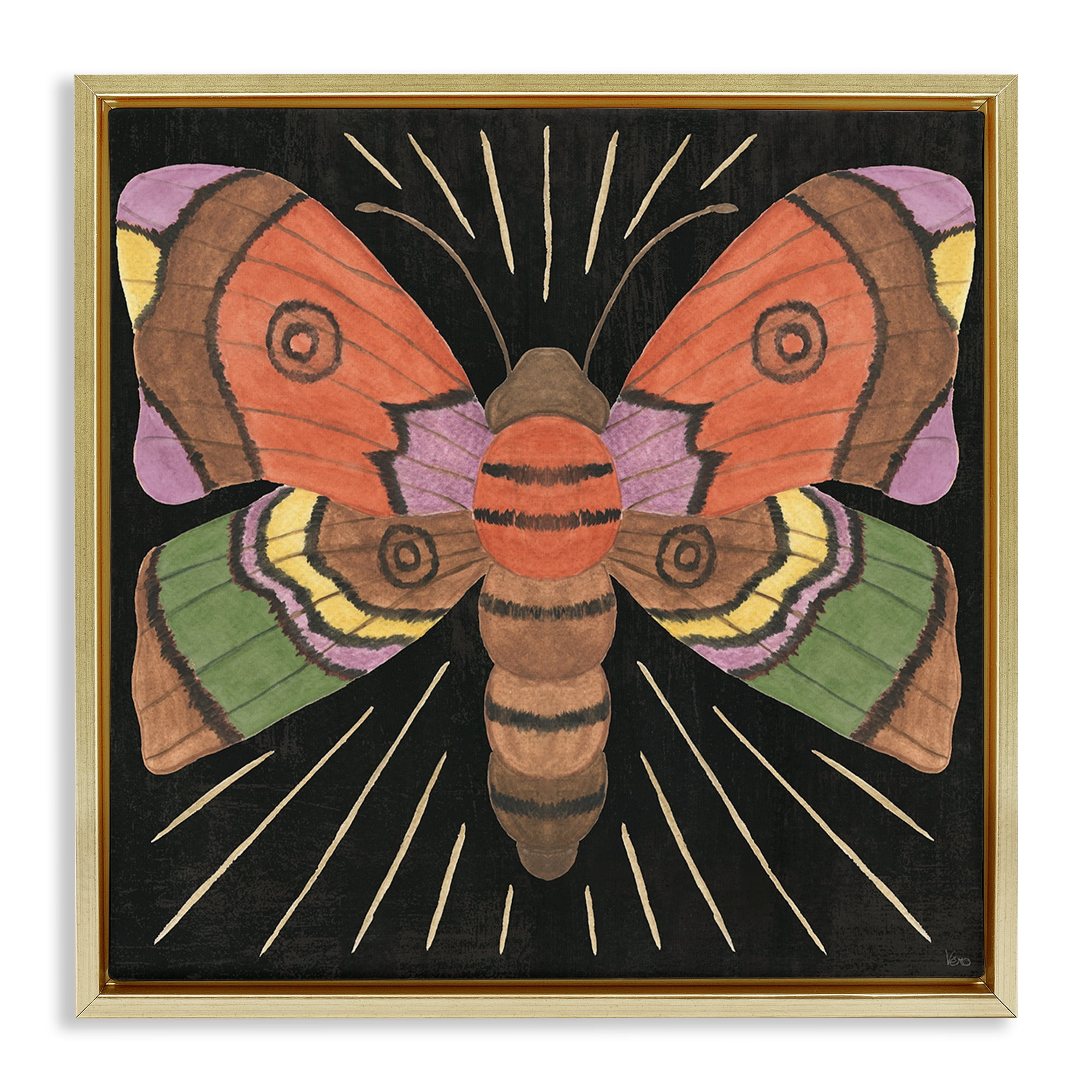 Stupell Industries Spooky Chic Moth Animals Painting Gold Floater Framed Canvas Art Print Wall Art, 25 x 25
