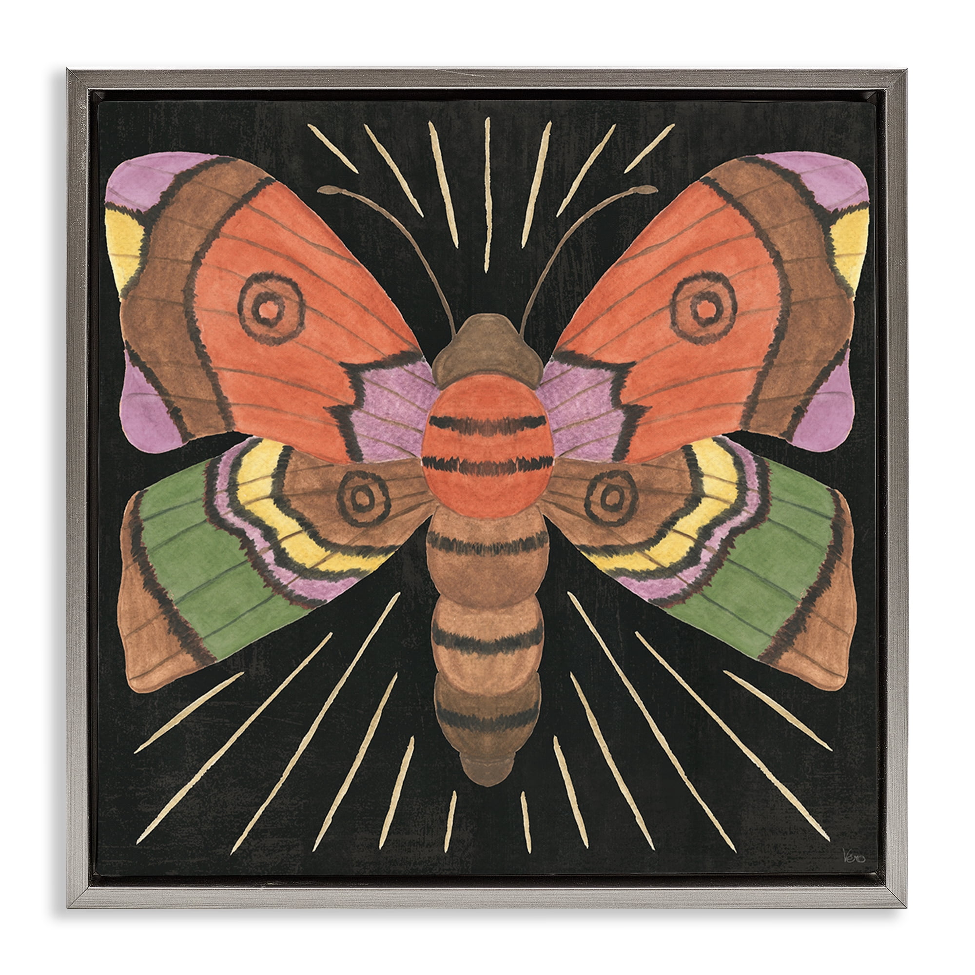 Stupell Industries Spooky Chic Moth Animals Painting Gray Floater Framed Canvas Art Print Wall Art, 18 x 18