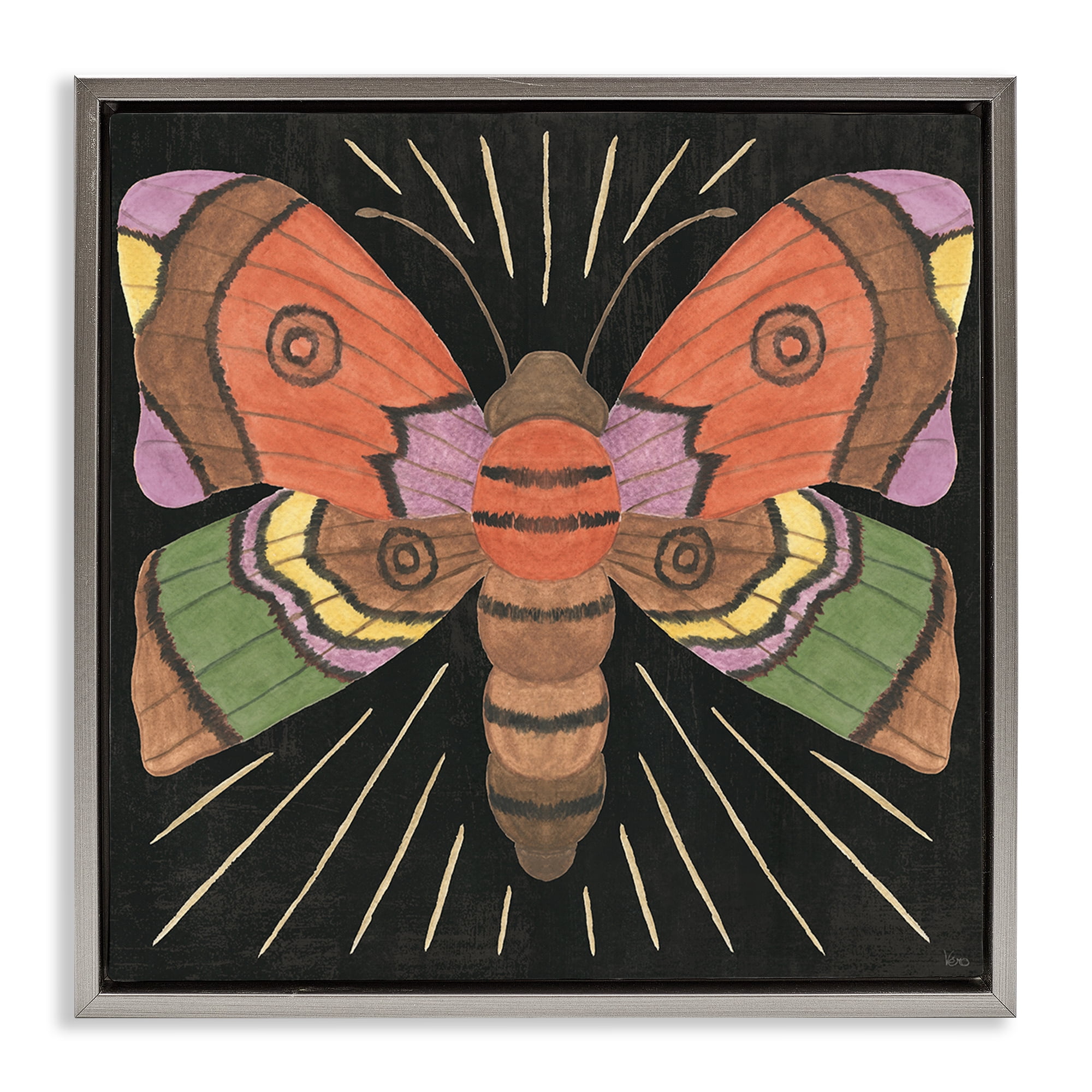 Stupell Industries Spooky Chic Moth Animals Painting Gray Floater Framed Canvas Art Print Wall Art, 25 x 25