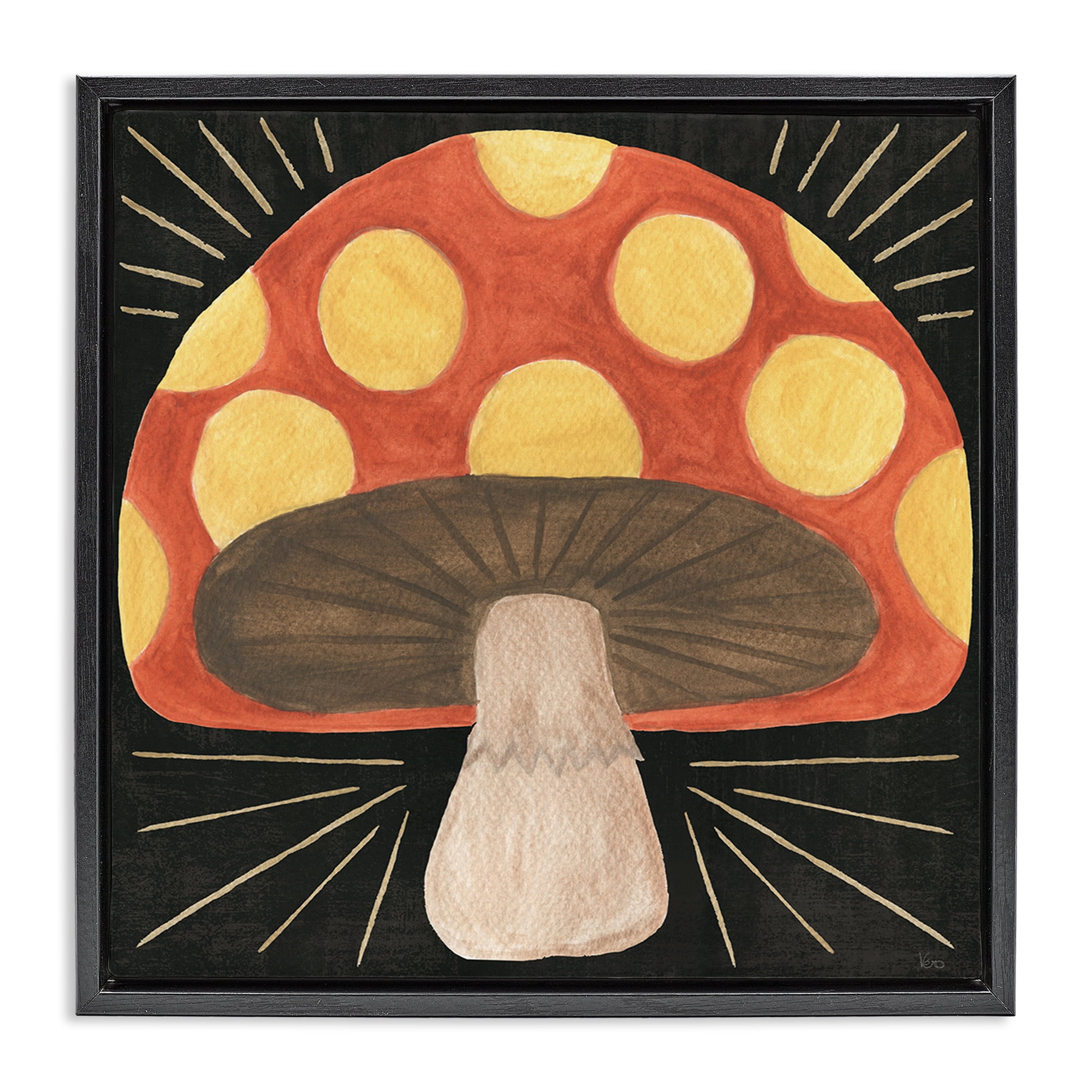 Stupell Industries Spooky Chic Mushroom Plants & Flowers Painting Black Floater Framed Canvas Art Print Wall Art, 25 x 25