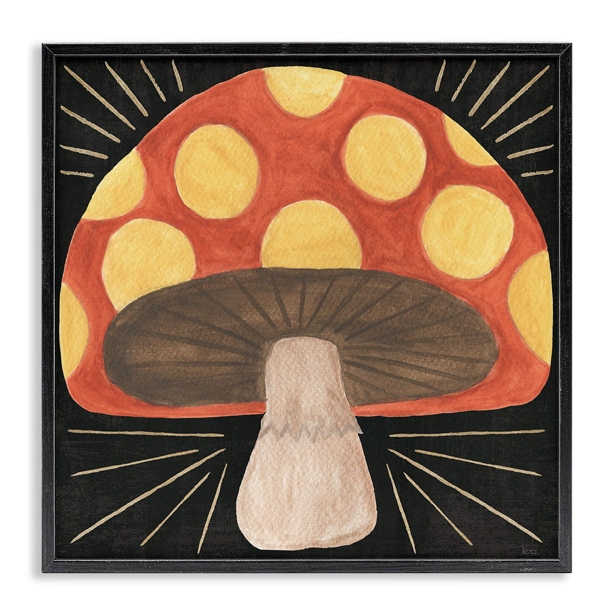 Stupell Industries Spooky Chic Mushroom Plants & Flowers Painting Black Framed Art Print Wall Art, 12 x 12