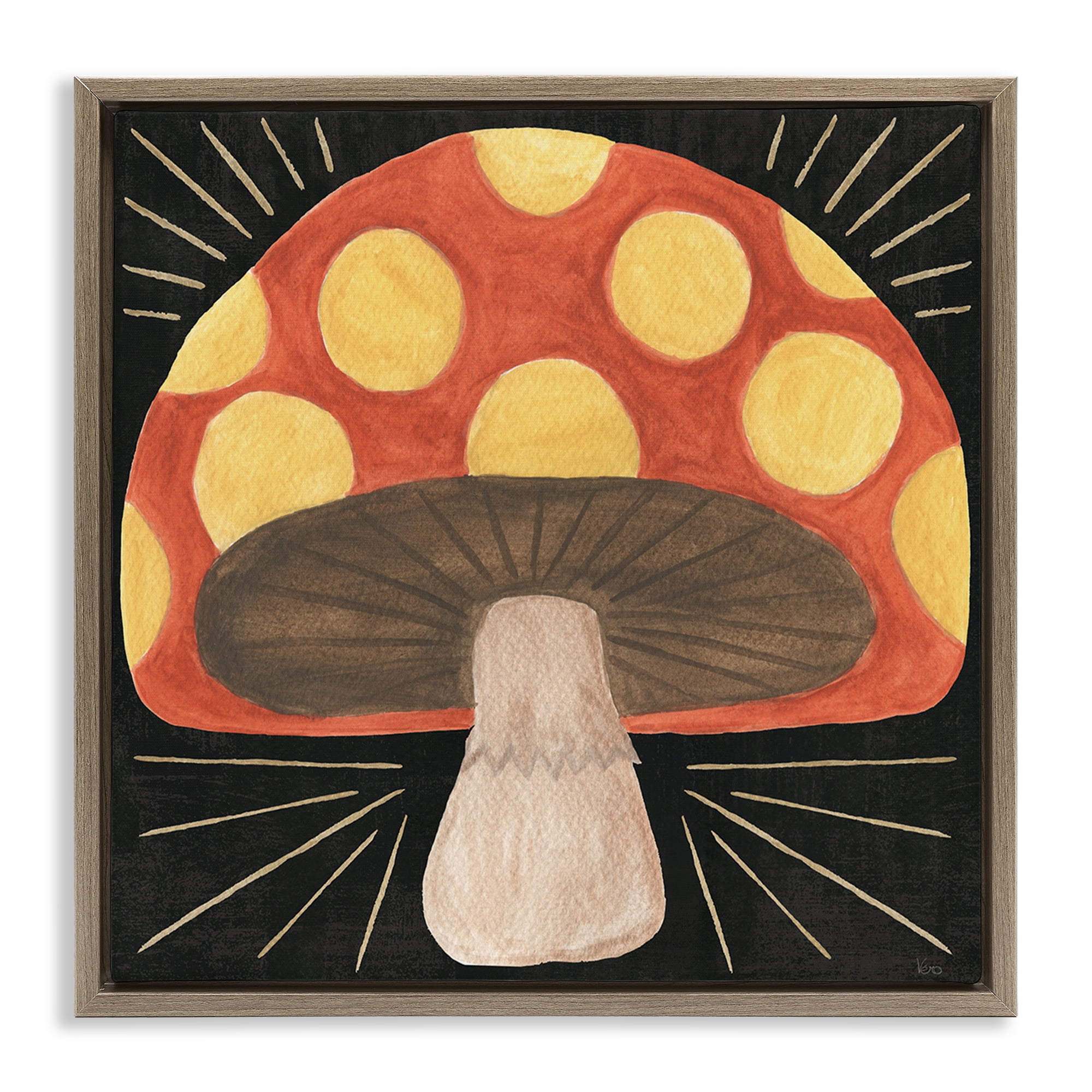 Stupell Industries Spooky Chic Mushroom Plants & Flowers Painting Brown Floater Framed Canvas Art Print Wall Art, 18 x 18