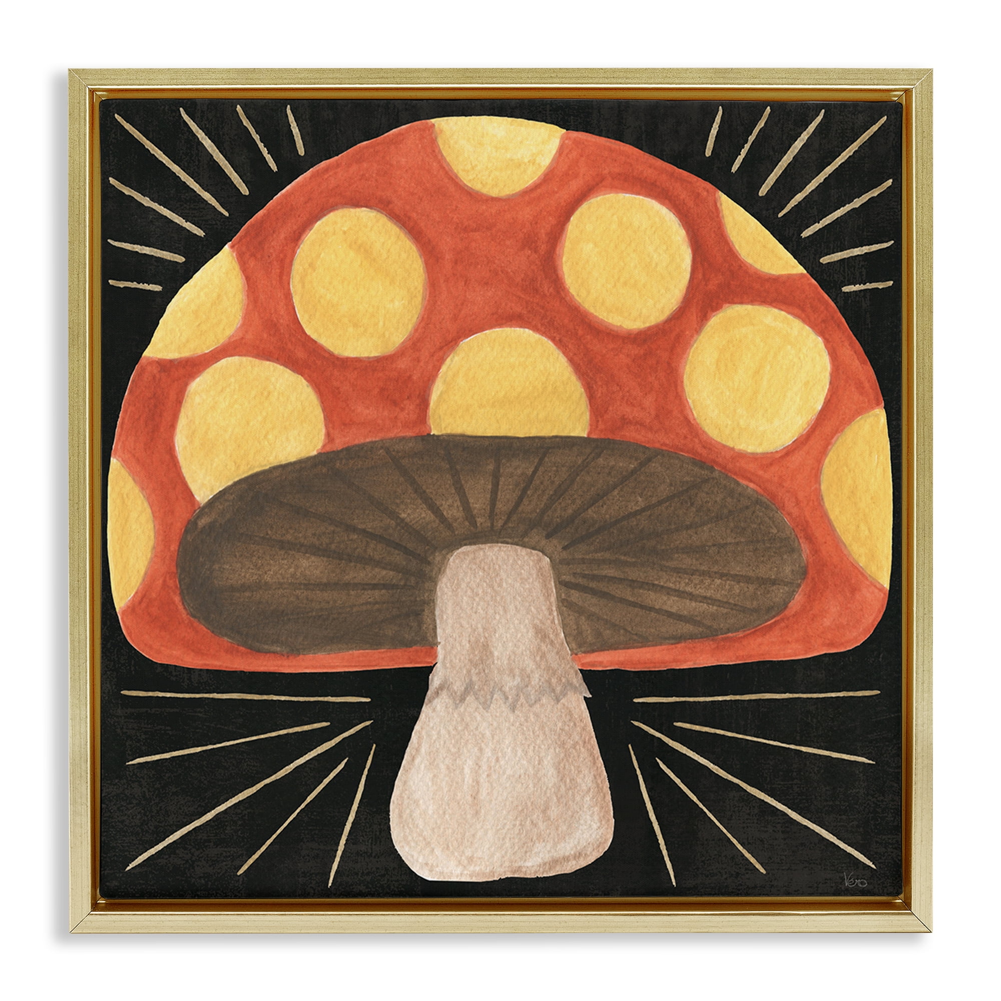 Stupell Industries Spooky Chic Mushroom Plants & Flowers Painting Gold Floater Framed Canvas Art Print Wall Art, 18 x 18