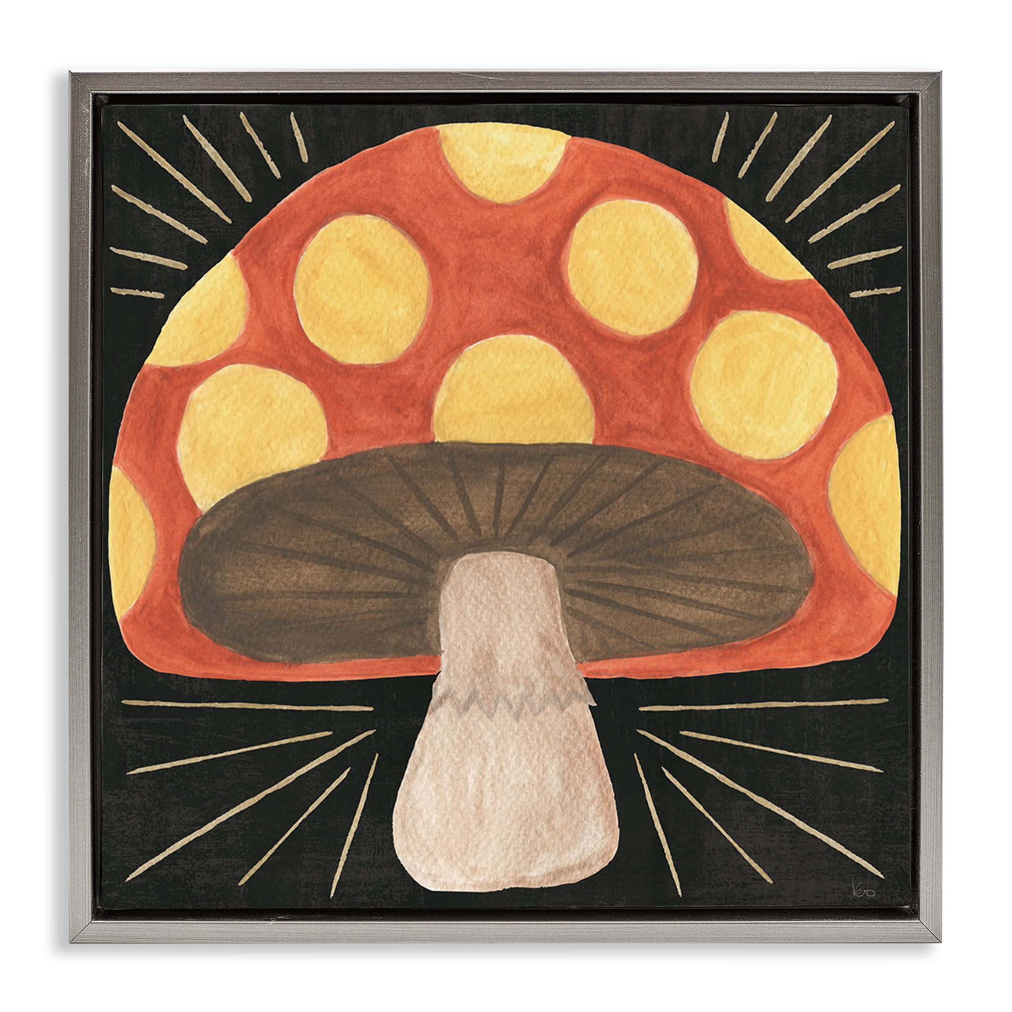 Stupell Industries Spooky Chic Mushroom Plants & Flowers Painting Gray Floater Framed Canvas Art Print Wall Art, 18 x 18