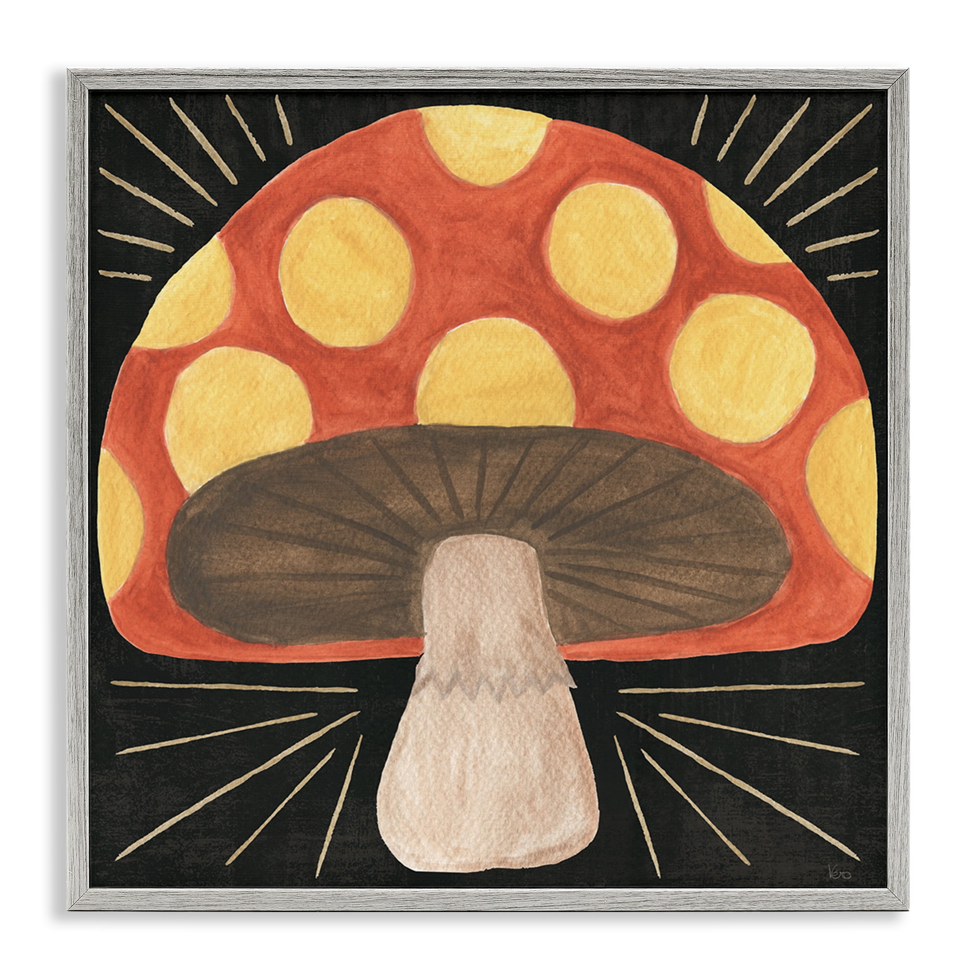 Stupell Industries Spooky Chic Mushroom Plants & Flowers Painting Gray Framed Art Print Wall Art, 17 x 17