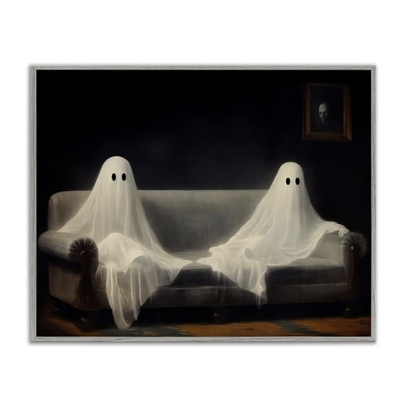 Spooky Couch Ghost Duo Gray Framed Giclee Art, 14 x 11, Made In USA