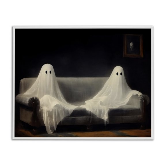 Spooky Couch Ghost Duo White Framed Giclee Art, 14 x 11, Made In USA
