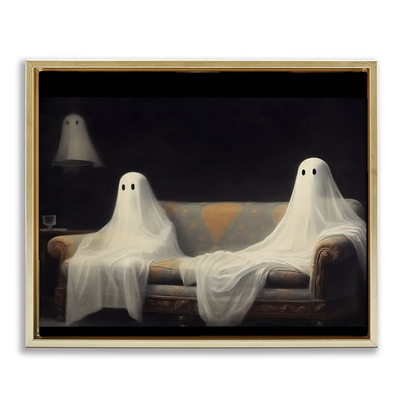 Spooky Couch Ghosts Gold Floating Frame Canvas Art, 21 x 17, Made In USA