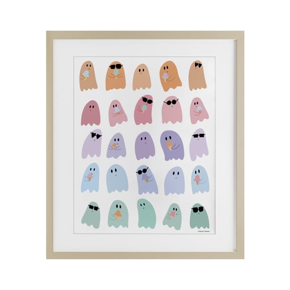 Stupell Industries Spooky Cute Pastel Ghosts Birch Framed Print Under Glass design by Rachel Nieman, 16 x 13