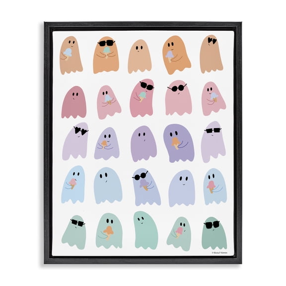 Stupell Industries Spooky Cute Pastel Ghosts Black Framed Floater Canvas Wall Art design by Rachel Nieman, 21 x 17