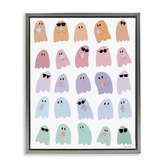 Stupell Industries Spooky Cute Pastel Ghosts Gray Framed Floater Canvas Wall Art design by Rachel Nieman, 21 x 17