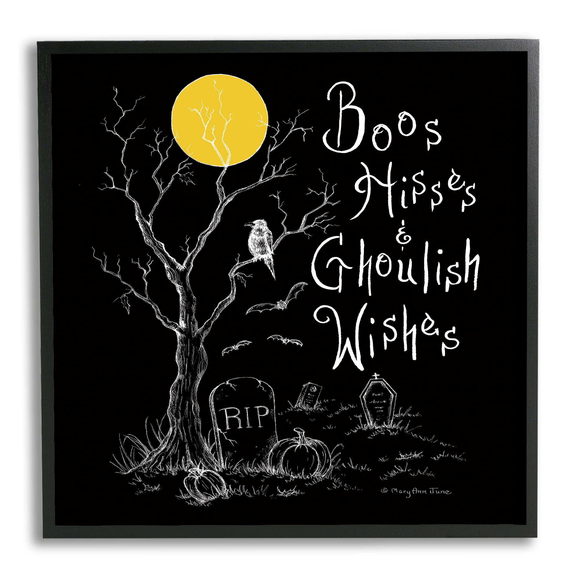 Stupell Industries Spooky Dark Halloween Phrase Holiday Painting Black Framed Art Print Wall Art, 12 x 12