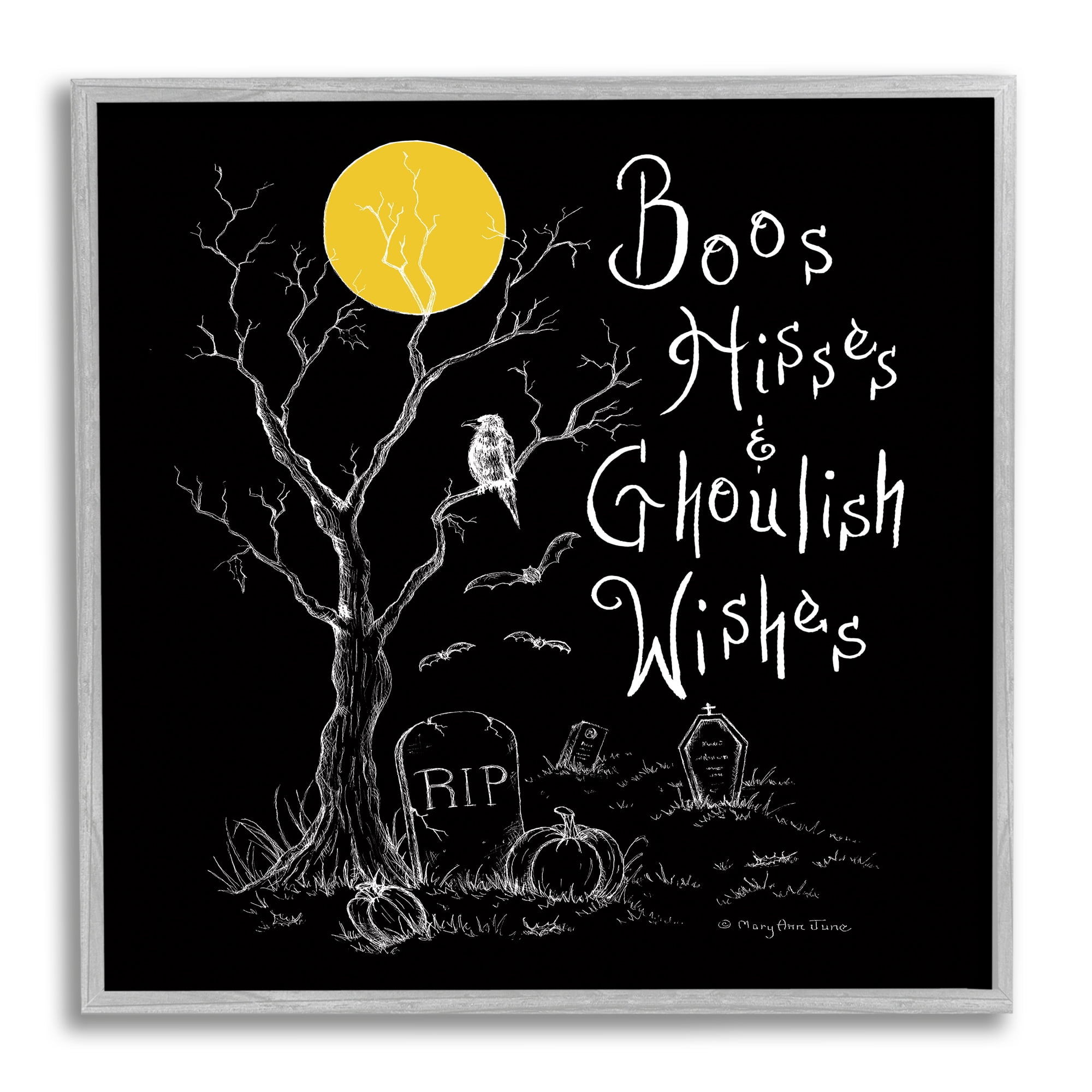 Stupell Industries Spooky Dark Halloween Phrase Holiday Painting Gray Framed Art Print Wall Art, 17 x 17