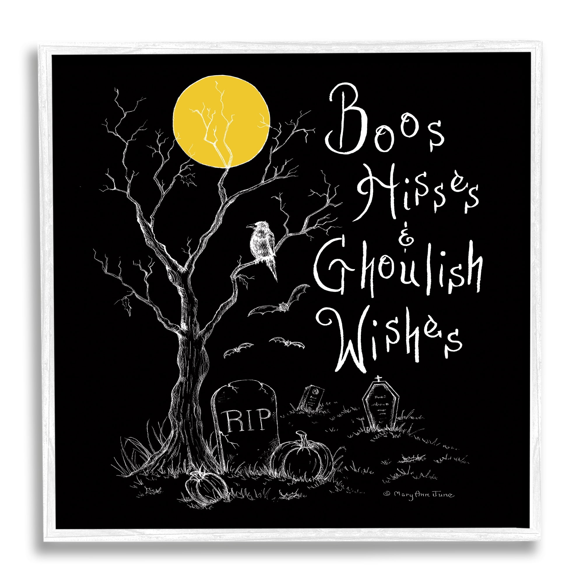 Stupell Industries Spooky Dark Halloween Phrase Holiday Painting White Framed Art Print Wall Art, 17 x 17