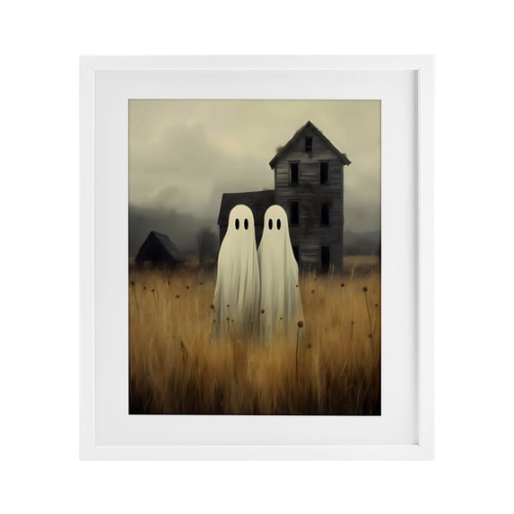 Stupell Industries Victorian Spooky Farmhouse Ghost Duo White Framed Print Under Glass, 17 x 21, by LSR Design Studio