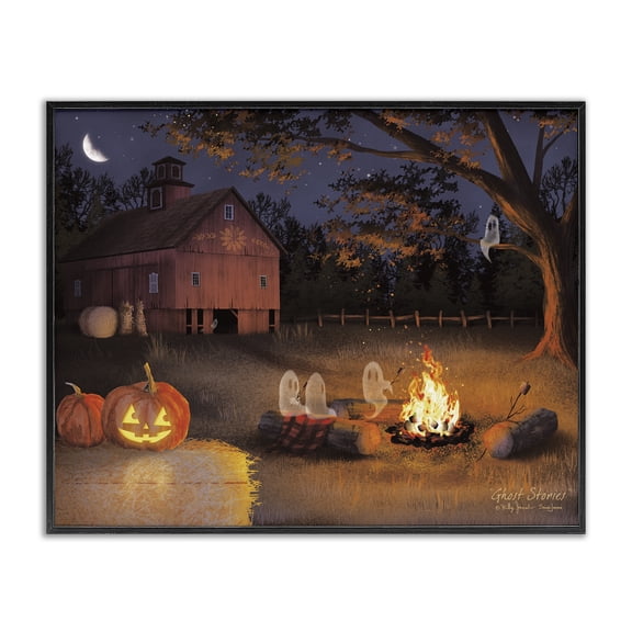 Spooky Ghosts & Autumn Campfire Black Framed Giclee Art, 14 x 11, Made In USA