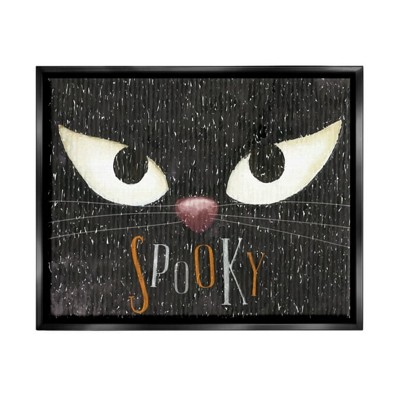 Stupell Industries Spooky Halloween Black Cat Eyes Holiday Painting Black Floater Framed Art Print Wall Art