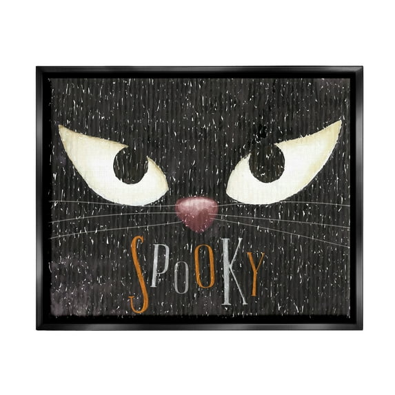 Stupell Industries Spooky Halloween Black Cat Eyes Holiday Painting Black Floater Framed Art Print Wall Art