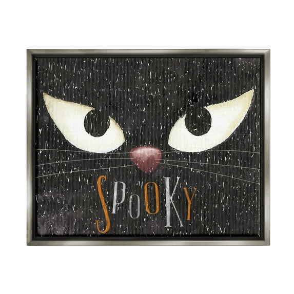 Stupell Industries Spooky Halloween Black Cat Eyes Holiday Painting Gray Floater Framed Art Print Wall Art