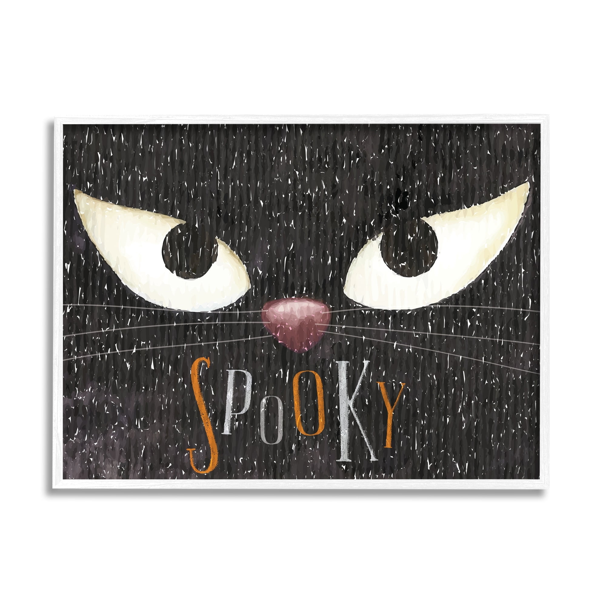 Stupell Industries Spooky Halloween Black Cat Eyes Holiday Painting White Framed Art Print Wall Art