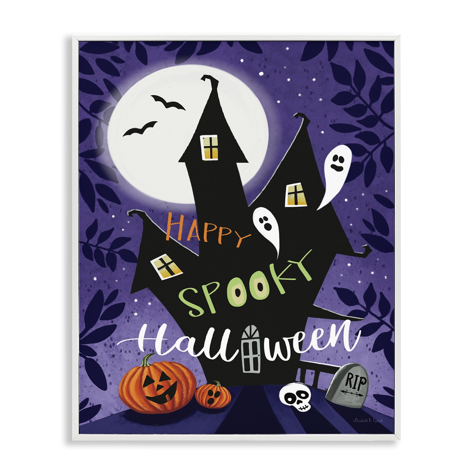 Stupell Industries Spooky Halloween House Holiday Painting White Framed Art Print Wall Art, 11 x 14